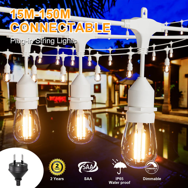 HQ SolarLighting 15M-240M Connectable LED Outdoor Festoon Lights Party Lights String Lights Dimmable HQ SolarLighting
