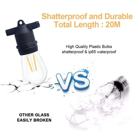 HQ SolarLighting 20M - 200M Connectable LED Festoon String Lights Party Lights Patio Lights Dimmable - HQ SolarLighting