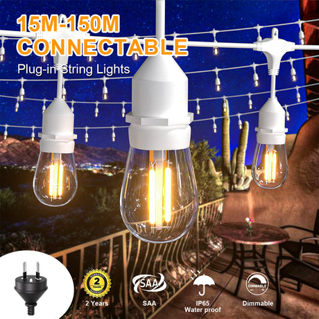 HQ SolarLighting 15M-240M Connectable LED Outdoor Festoon Lights Party Lights String Lights Dimmable HQ SolarLighting