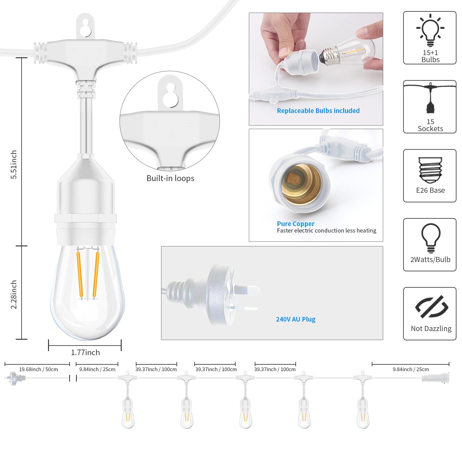 HQ SolarLighting 15M-240M Connectable LED Outdoor Festoon Lights Party Lights String Lights Dimmable HQ SolarLighting