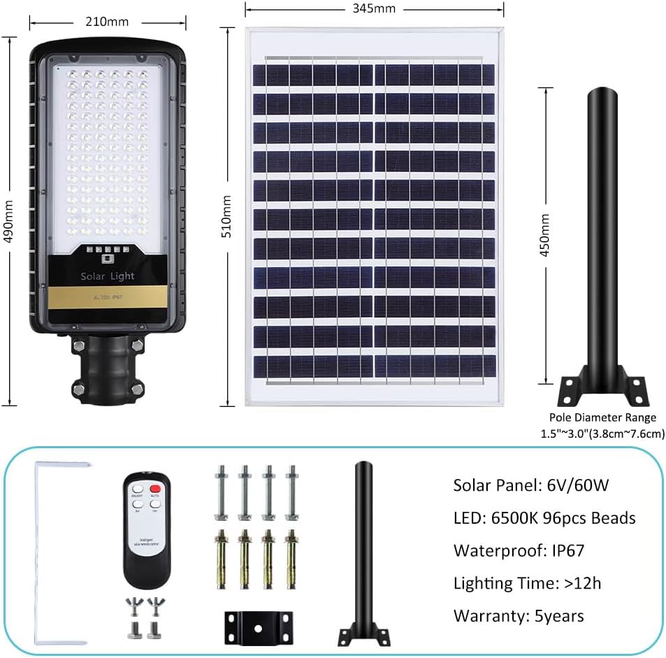 HQ SolarLighting Solar Street Lights Outdoor Lamp, 16000lm IP67 Waterproof Light with Anti Broken Remote Control Mounting Bracket, Dusk to Dawn Security Led Flood Light for Yard, Garden, etc hqsolarlighting