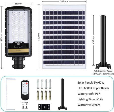 HQ SolarLighting Solar Street Lights Outdoor Lamp, 16000lm IP67 Waterproof Light with Anti Broken Remote Control Mounting Bracket, Dusk to Dawn Security Led Flood Light for Yard, Garden, etc hqsolarlighting