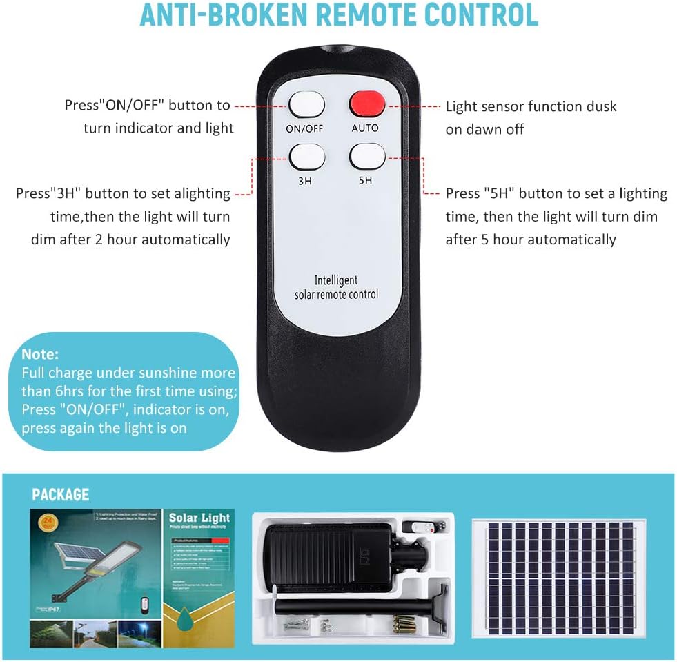 HQ SolarLighting Solar Street Lights Outdoor Lamp, 16000lm IP67 Waterproof Light with Anti Broken Remote Control Mounting Bracket, Dusk to Dawn Security Led Flood Light for Yard, Garden, etc hqsolarlighting