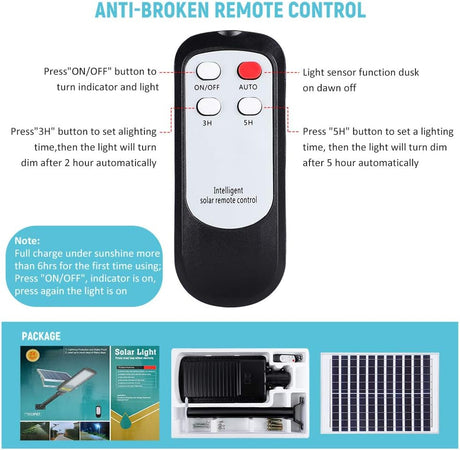 HQ SolarLighting Solar Street Lights Outdoor Lamp, 16000lm IP67 Waterproof Light with Anti Broken Remote Control Mounting Bracket, Dusk to Dawn Security Led Flood Light for Yard, Garden, etc hqsolarlighting