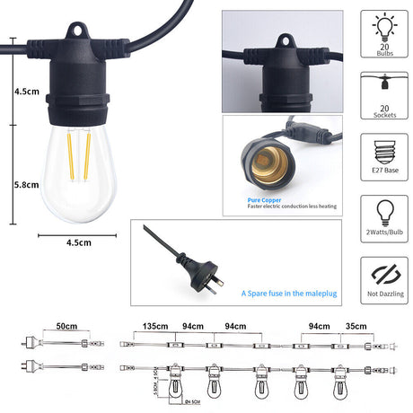 HQ SolarLighting 15M-240M Connectable LED Outdoor Festoon Lights Party Lights String Lights Dimmable