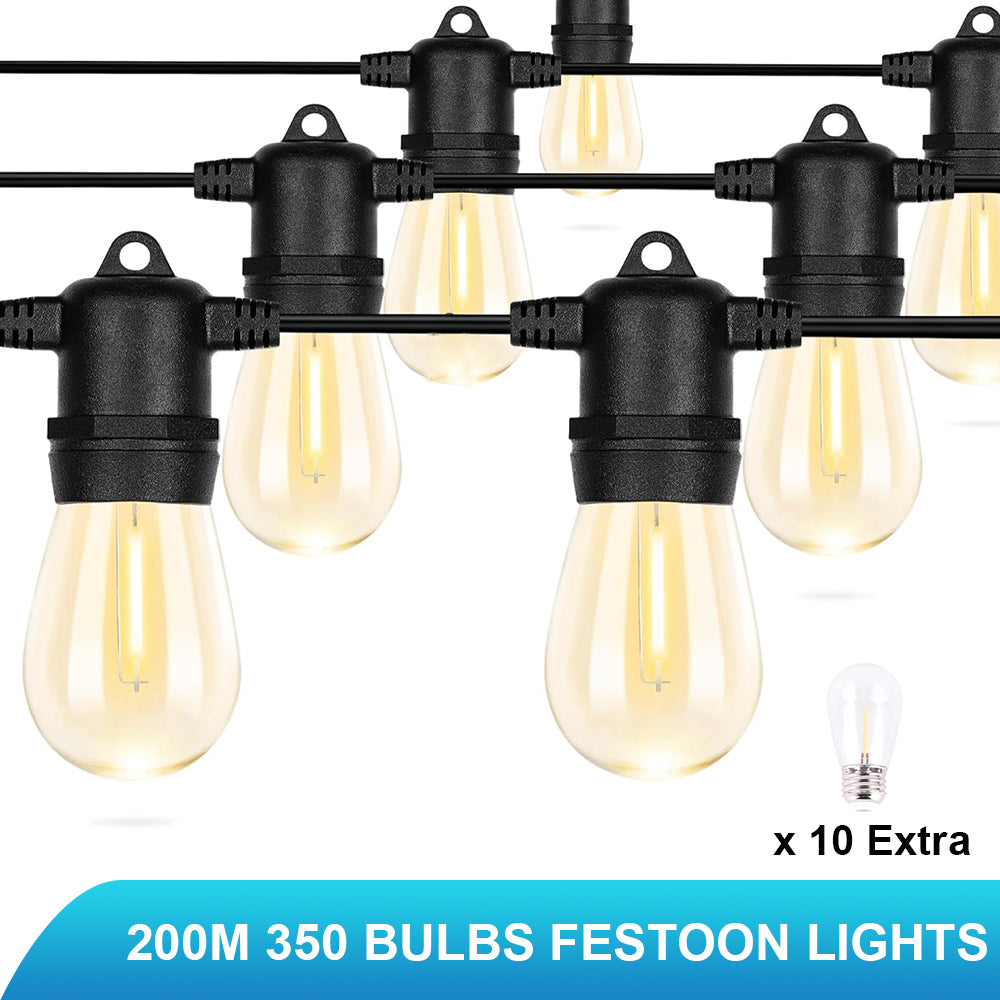 20M-200M Connectable LED Festoon String Lights Xmas Wedding Party Patio Dimmable