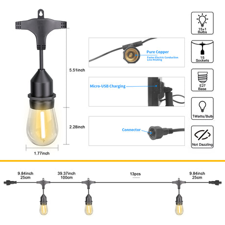 HQ SolarLighting Solar Festoon Light Pack Christmas Decoration Lights Garden Lights - Garden Lights