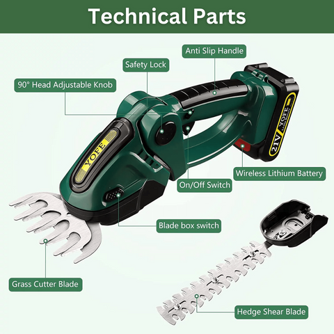 HQ SolarLighting Cordless Hedge Trimmer (+2 FREE Batteries)