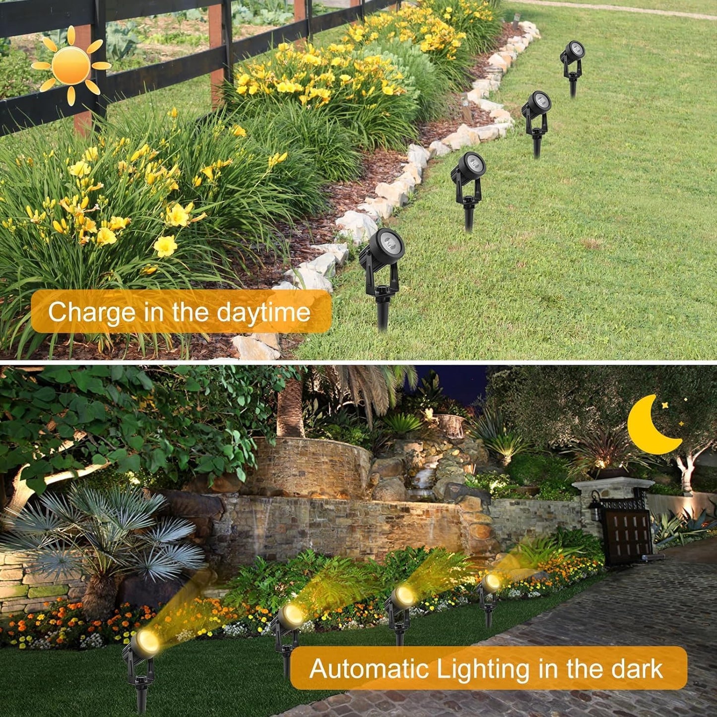 HQ SolarLighting Solar Spotlights Outdoor Garden, 3000K Warm white Solar Garden Lights with IP65 Waterproof,Outdoor Garden Lights Wall Lights for Garden Yard Path Driveway Porch Walkway