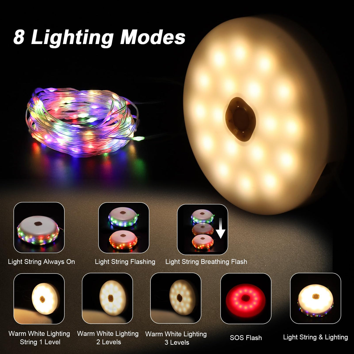 Solar Camping String Light, 12.8 M  Solar Portable Waterproof Camping Lights with Remote, USB Type-C Rechargeable Portable Camping Lights with 8 Lighting Modes for Garden Party Decorations soga