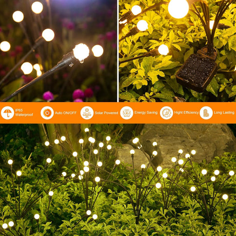 HQ SolarLighting Waterproof Solar Powered Firefly Lights Warm White for Garden Decoration - Garden Lights