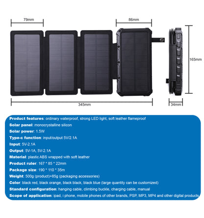 HQ SolarLighting Solar Charging Portable 20000mAh Power Bank Folding Solar Panels For Phones and Tablets