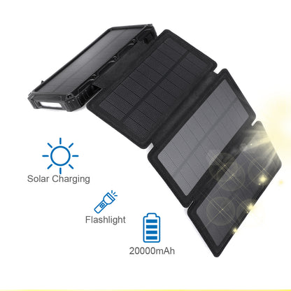 HQ SolarLighting Solar Charging Portable 20000mAh Power Bank Folding Solar Panels For Phones and Tablets