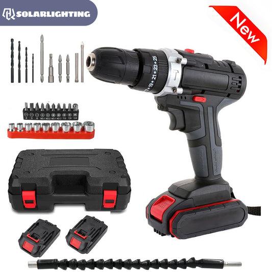 HQ SolarLighting CORDLESS DRILL HEAVY DUTY IMPACT DRIVER KIT BRUSHLESS HAMMER +2 BATTERIES KIT